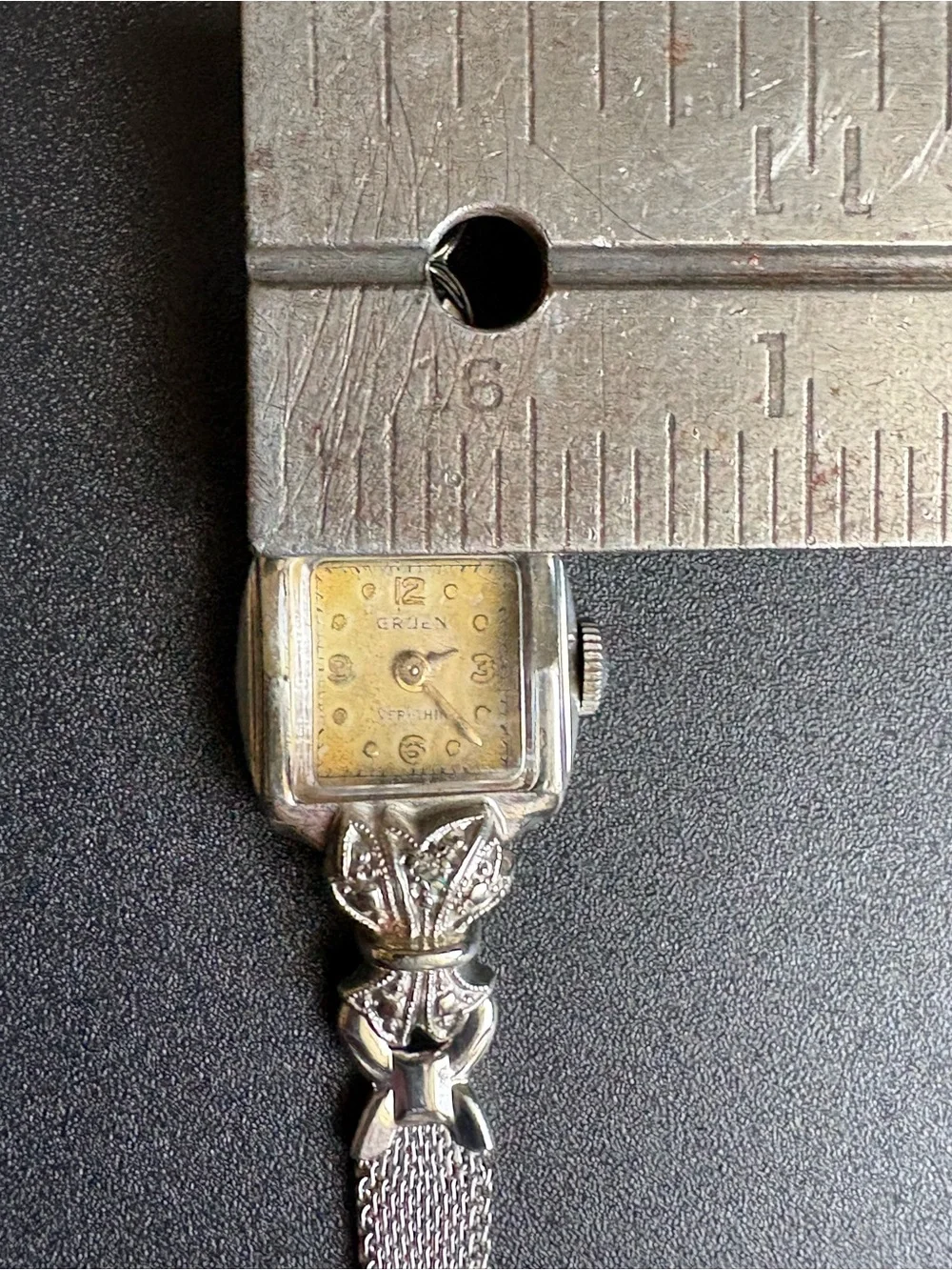 Vintage Gruen Women's White Gold Filled Bracelet Watch - Silver